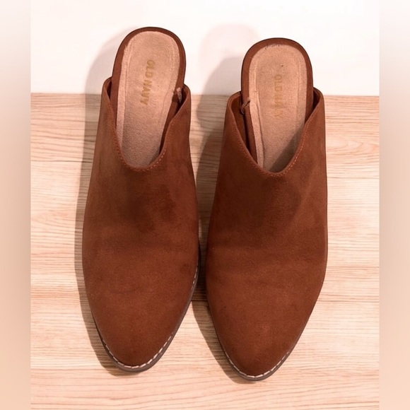 Old Navy Casual Chocolate Faux-Suede Mule Booties Block Heel Women’s Size 8 - Picture 2 of 10